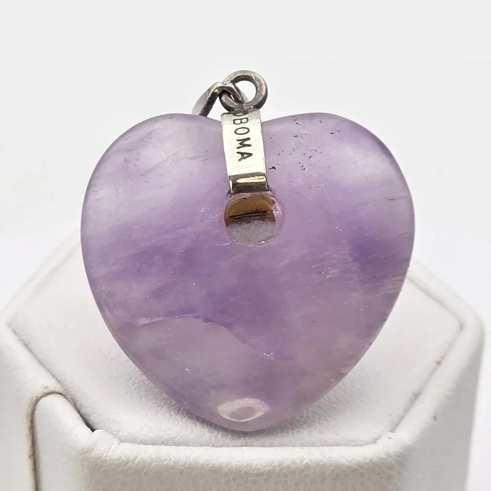 Vintage BOMA Amethyst Heart Pendant 925 Sterling‎ Silver Signed FREE $HIPPING!!